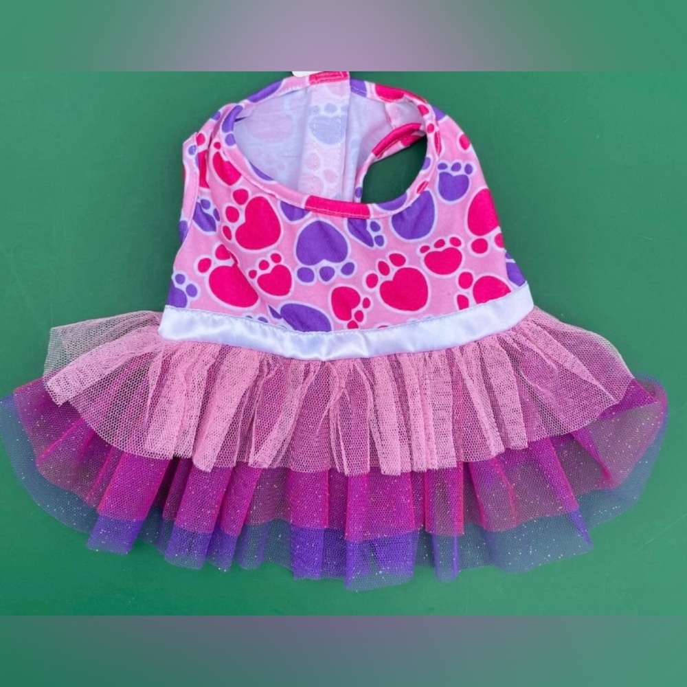 Build A Bear Workshop Pink Paw Print Dog Tulle Dress Pink Purple RARE HTF CUTE